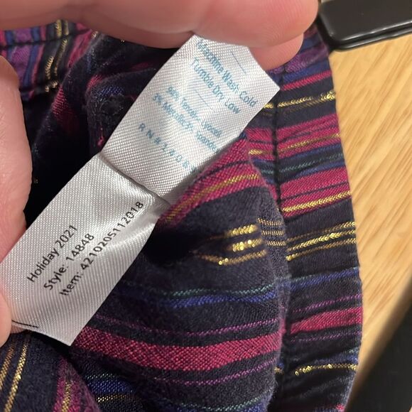 MARINE LAYER Allison Multi-Colored Magenta Gold Lurex Stripped Pants, Size M - Picture 13 of 13